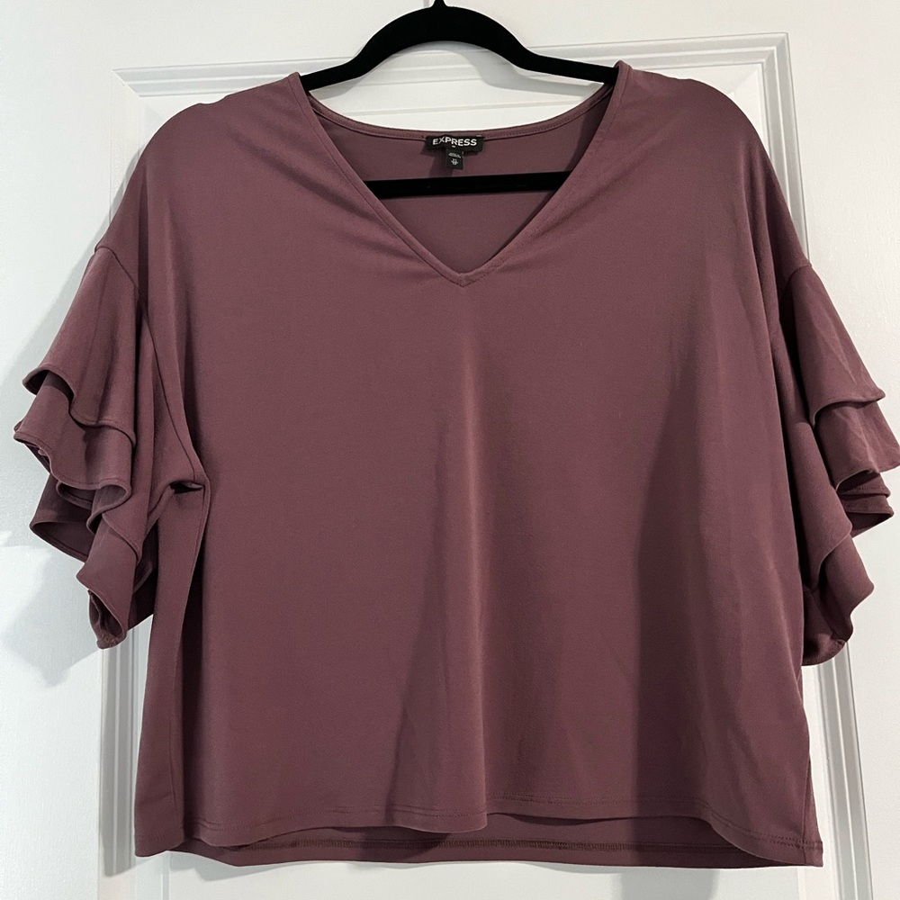 Women’s Express Ruffle Sleeve Cropped Blush Work Blouse - Size XS